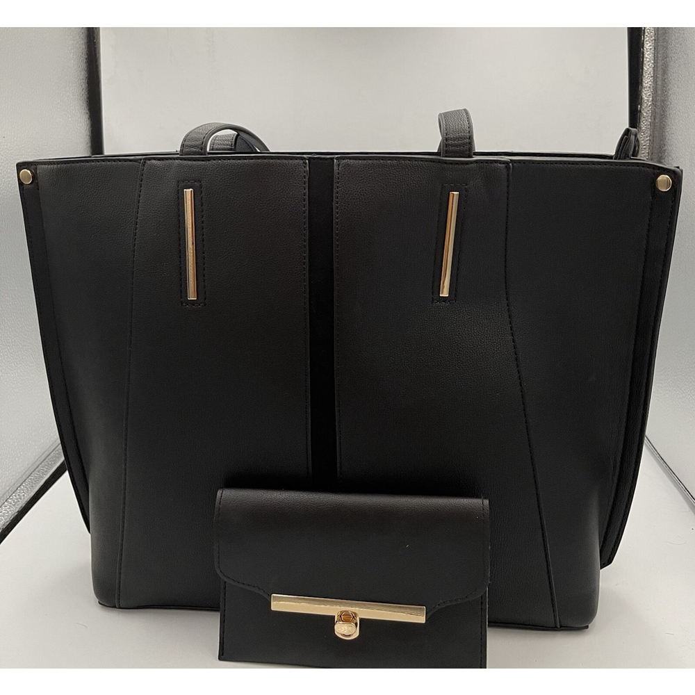 New Look Black Certified Vegan Leather Shoulder Bag Tote W/Phone Bag For Belt